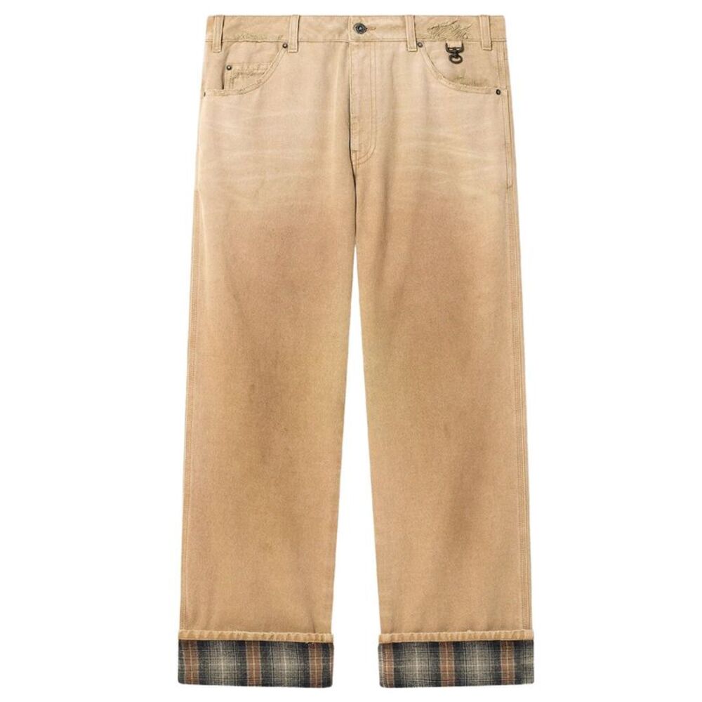 Golden Goose Men Pants In Gradient Beige Cotton With Check Details